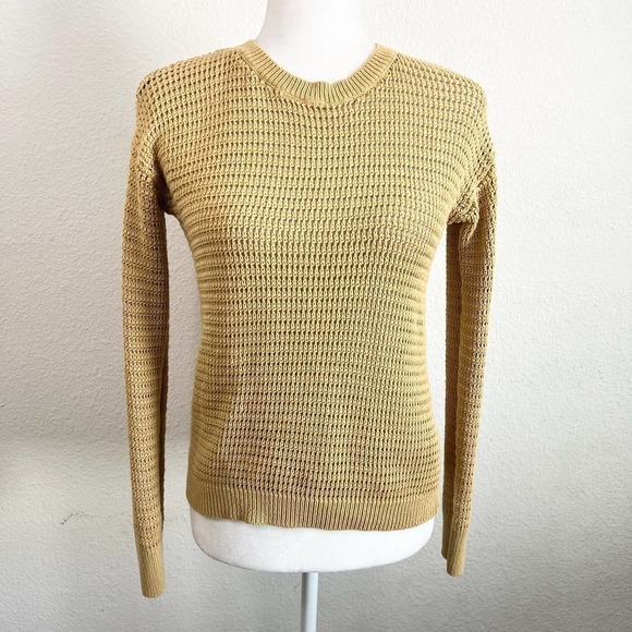 Hem & Thread Mustard Yellow Open Knit Cotton Long Sleeve Sweater Women's Small - Picture 1 of 8